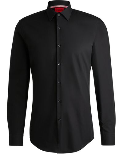 HUGO Slim-Fit Hemd aus bügelleichter Baumwoll-Popeline - Schwarz