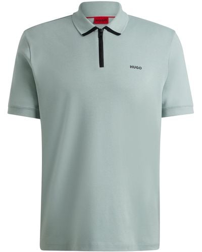 HUGO Poloshirt aus Baumwoll-Piqué mit Kontrast-Logo - Grün