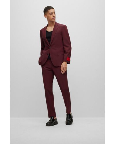 HUGO Slim-fit Suit In A Melange Performance Wool Blend - Red