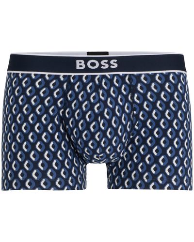 BOSS Boxershorts aus Stretch-Baumwolle mit mittlerer Bundhöhe und Print der Saison - Blau