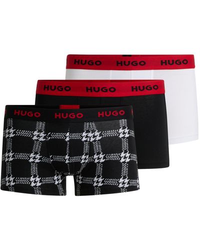 HUGO Dreier-Pack eng anliegende Boxershorts aus Stretch-Baumwolle mit kurzem Bein und Logo-Bund - Rot