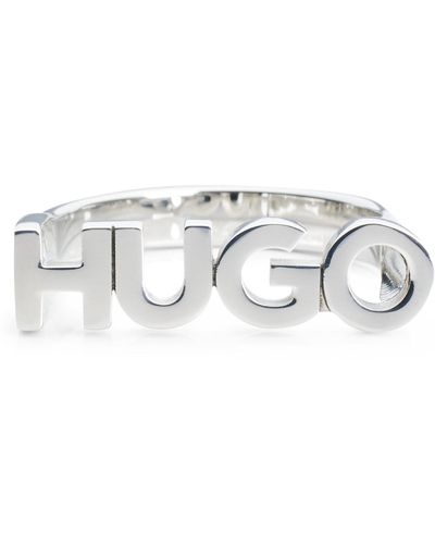 HUGO Anello con logo in acciaio lucido - Metallizzato