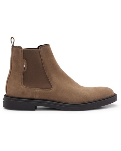 BOSS Suede Chelsea Boots With Signature-stripe Detail - Brown