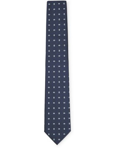BOSS Silk-blend Tie With All-over Micro Pattern - Blue
