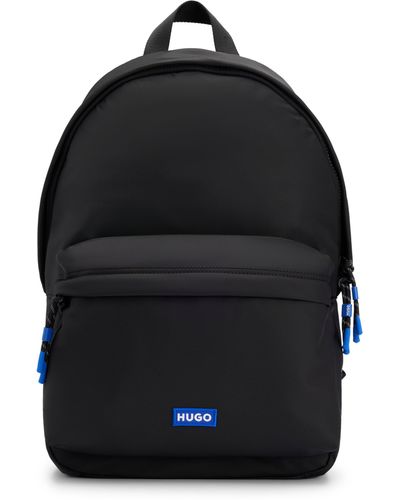 HUGO Rucksack aus Twill mit blauem Logo-Etikett - Schwarz
