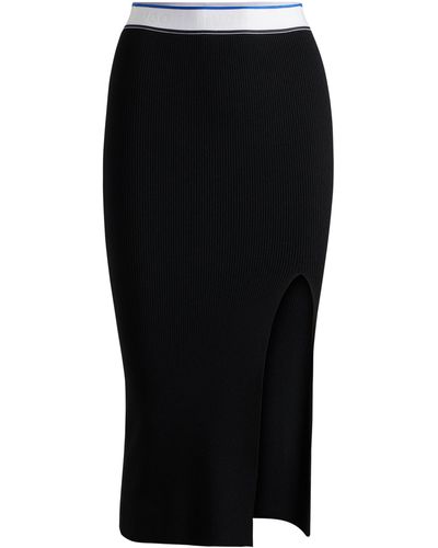 HUGO Jupe Slim Fit en maille avec taille logotée - Noir