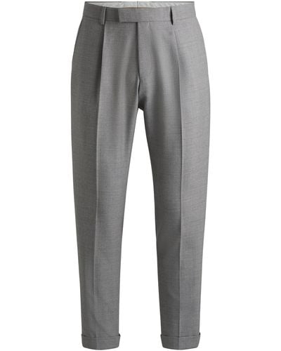 BOSS Relaxed-fit Trousers In Micro-patterned Virgin Wool - Grey