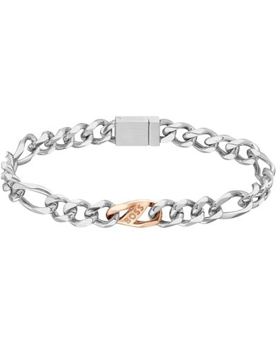 BOSS Stainless-steel Figaro-chain Cuff With Branded Link - White