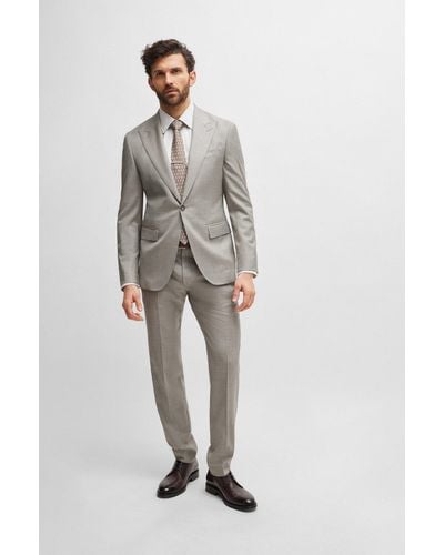 BOSS Slim-fit Suit In Water-repellent Micro-patterned Wool - Green