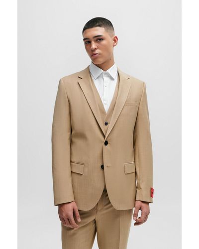 HUGO Slim-fit Jacket In Patterned Super-flex Fabric - Natural