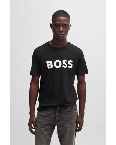 BOSS T-shirt en jersey de coton avec logo imprimé en gomme - Noir