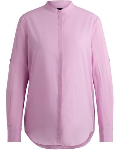 BOSS Regular-Fit Chambray-Bluse aus Baumwoll-Mix - Pink