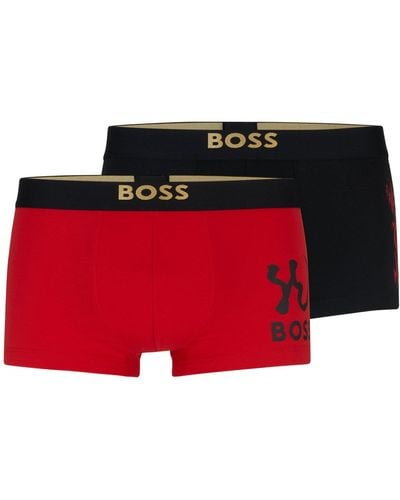 BOSS Two-pack Of Stretch-cotton Trunks With Special Artwork - Red