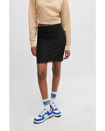 HUGO Minifalda slim fit de malla con logo - Negro