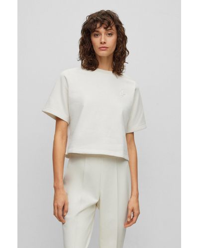 BOSS Cropped T-shirt In French Terry With Tonal Monograms - White