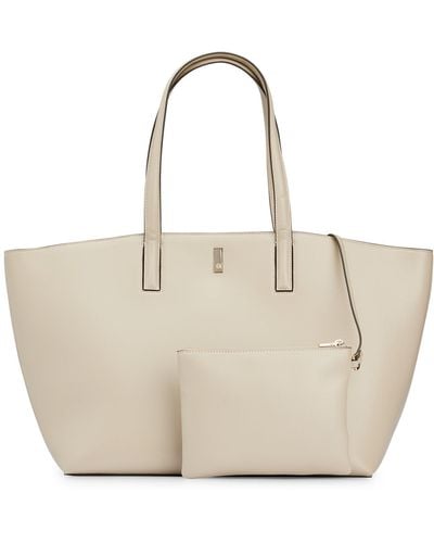 BOSS Leather Shopper Bag With Signature Hardware - Natural