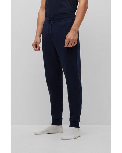 BOSS Cotton-terry Loungewear Tracksuit Bottoms With Emed Logo - Blue