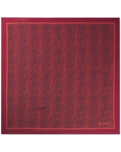 BOSS Silk-twill Scarf With Seasonal Print - Red