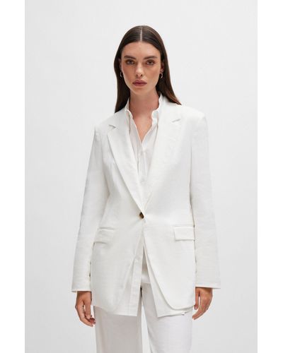 BOSS Regular-fit Jacket In A Linen Blend - White
