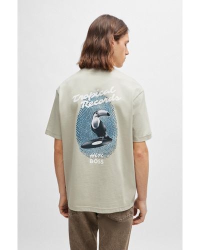 BOSS Relaxed-fit T-shirt In Pure Cotton With Seasonal Artwork - Natural