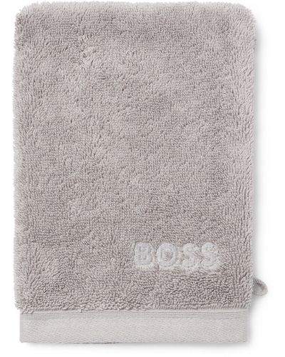 BOSS Silberfarbener Waschhandschuh aus ägäischer Baumwolle mit tonalem Logo - Grau