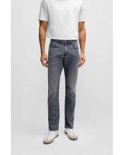BOSS Slim-fit Jeans In Black Italian Cashmere-touch Denim - Gray