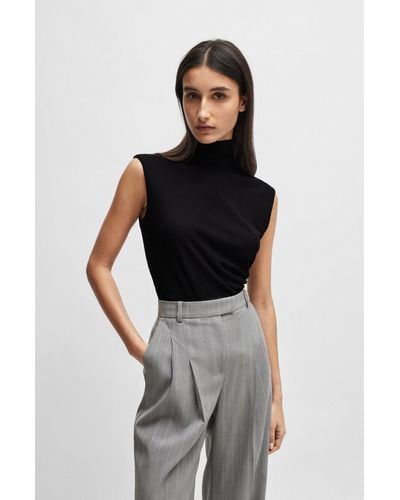 BOSS Naomi X Ribbed Sleeveless Rollneck Top - Black