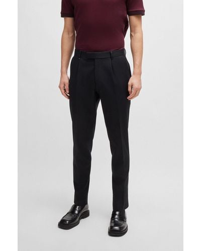 BOSS Relaxed-fit Trousers In Stretch Fabric With Pleat Front - Black