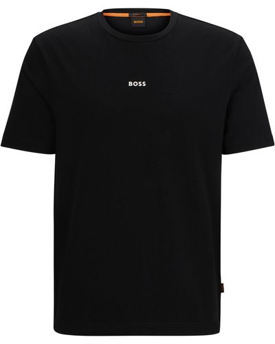 BOSS Relaxed-fit T-shirt Van Stretchkatoen Met Logoprint - Zwart