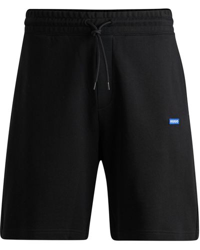 HUGO Short Van Katoenen Sweatstof Met Blauw Logolabel - Zwart