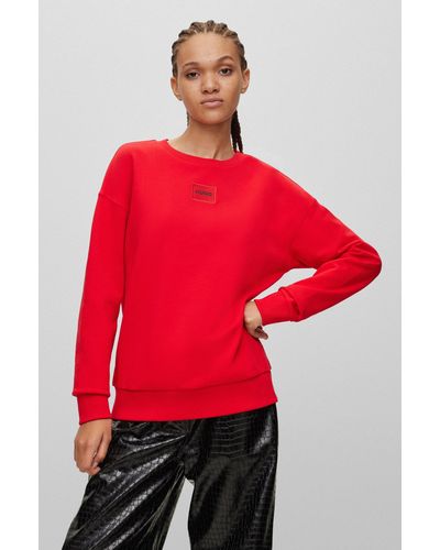 HUGO Regular-fit Cotton Sweatshirt With Logo Label - Red