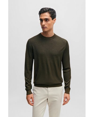 BOSS Regular-fit Sweater In 100% Cashmere With Ribbed Cuffs - Green