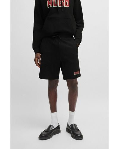 HUGO Cotton-terry Relaxed-fit Shorts With Logo Detail - Black