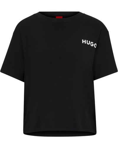 HUGO Relaxed-Fit Pyjama-Shirt mit Logo-Print - Schwarz