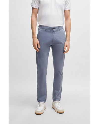 BOSS Slim-fit Chinos In Stretch-cotton Satin - Blue