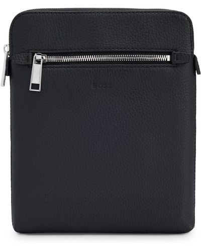 BOSS Envelope Bag In Italian Leather With Emed Logo - Black
