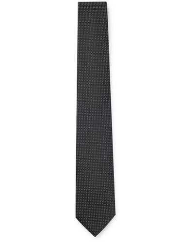 BOSS Tie In Silk-jacquard With Micro Pattern - White