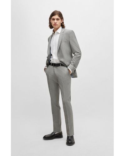 HUGO Extra-slim-fit Suit In Patterned Linen-look Material - Gray