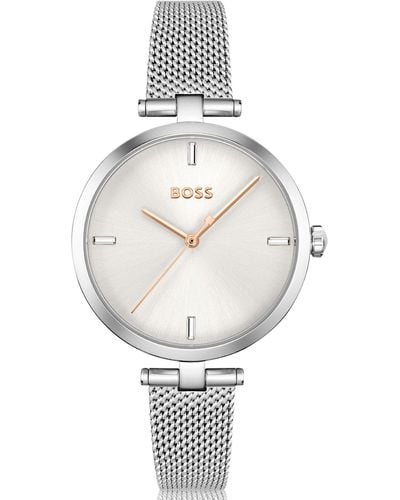 BOSS Mesh-bracelet Watch With Crystal Indexes - Metallic