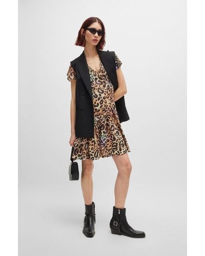 HUGO Wrap-front Dress In Leopard-print Fabric - Multicolour