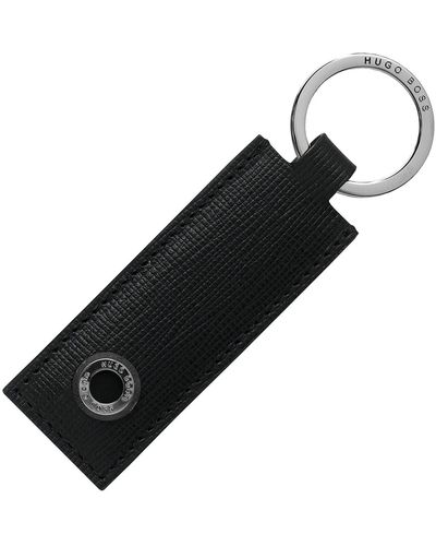 BOSS Textured-leather Key Ring With Branded Hardware - Black