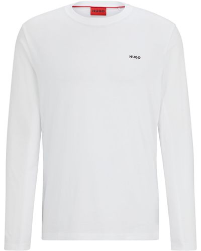 HUGO Longsleeve aus Baumwoll-Jersey mit Logo-Print - Weiß