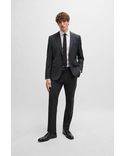 BOSS Regular-fit Suit In A Melange Virgin-wool Blend - Black