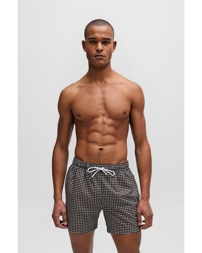 BOSS Micro-print Quick-drying Swim Shorts With Logo Detail - Multicolour