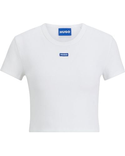 HUGO Korter Slim-fit T-shirt Met Blauw Logolabel - Wit