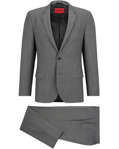 HUGO Patterned Slim-fit Suit In A Performance-stretch Wool Blend - Grey