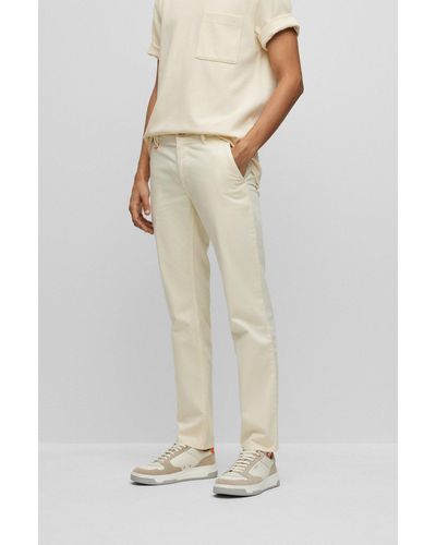 BOSS Slim-fit Trousers In Stretch-cotton Satin - Natural