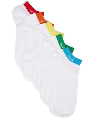 BOSS Five-pack Of Unisex Ankle Socks With Branded Cuffs - White