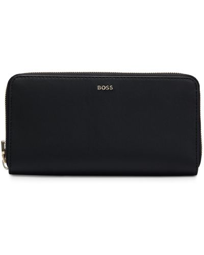 BOSS Faux-leather Zip-up Wallet With Logo Lettering - Black