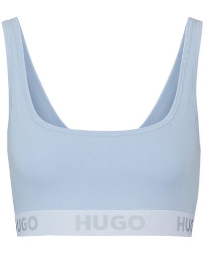 HUGO Stretch-cotton Bralette With Contrast Logo Band - Blue